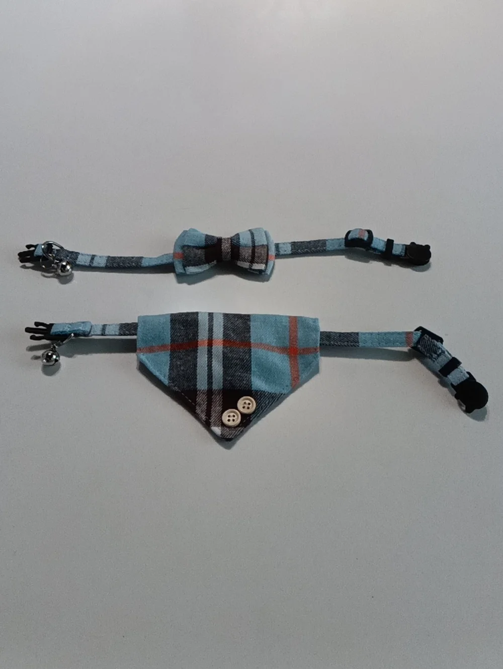 Cat/Kitten 😺 Collar Plaid Bandana with Bells and Bowtie, 2 Packs